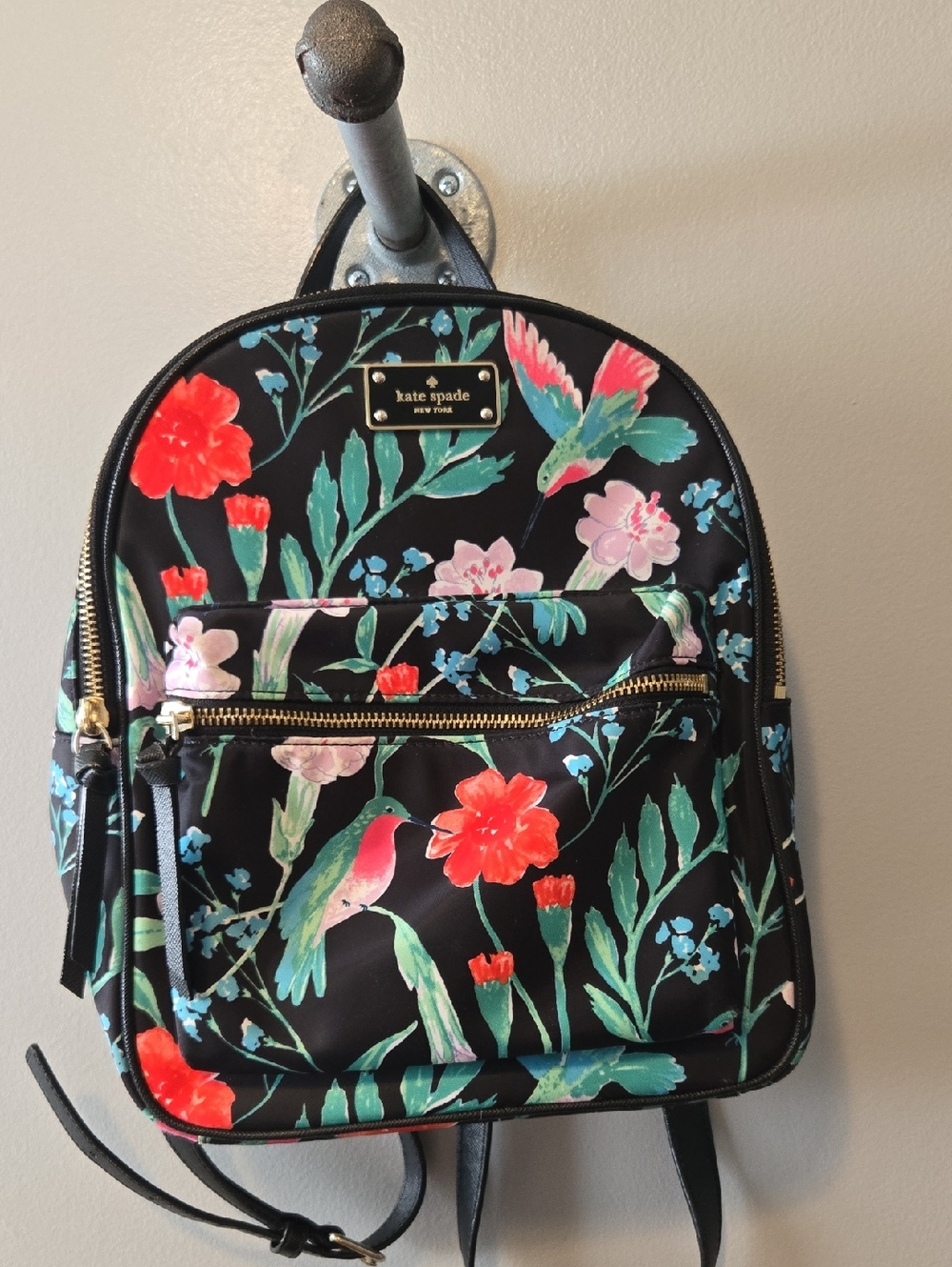 kate spade New York Black Floral Hummingbird Mini Backpack